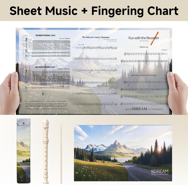 SDREAM Soprano Recorder Instrument For Kids - German Fingering 8 Hole Beginner Music Recorder Flute With Cleaning Rod, Leather Packaging & Fingering Chart - Image 4